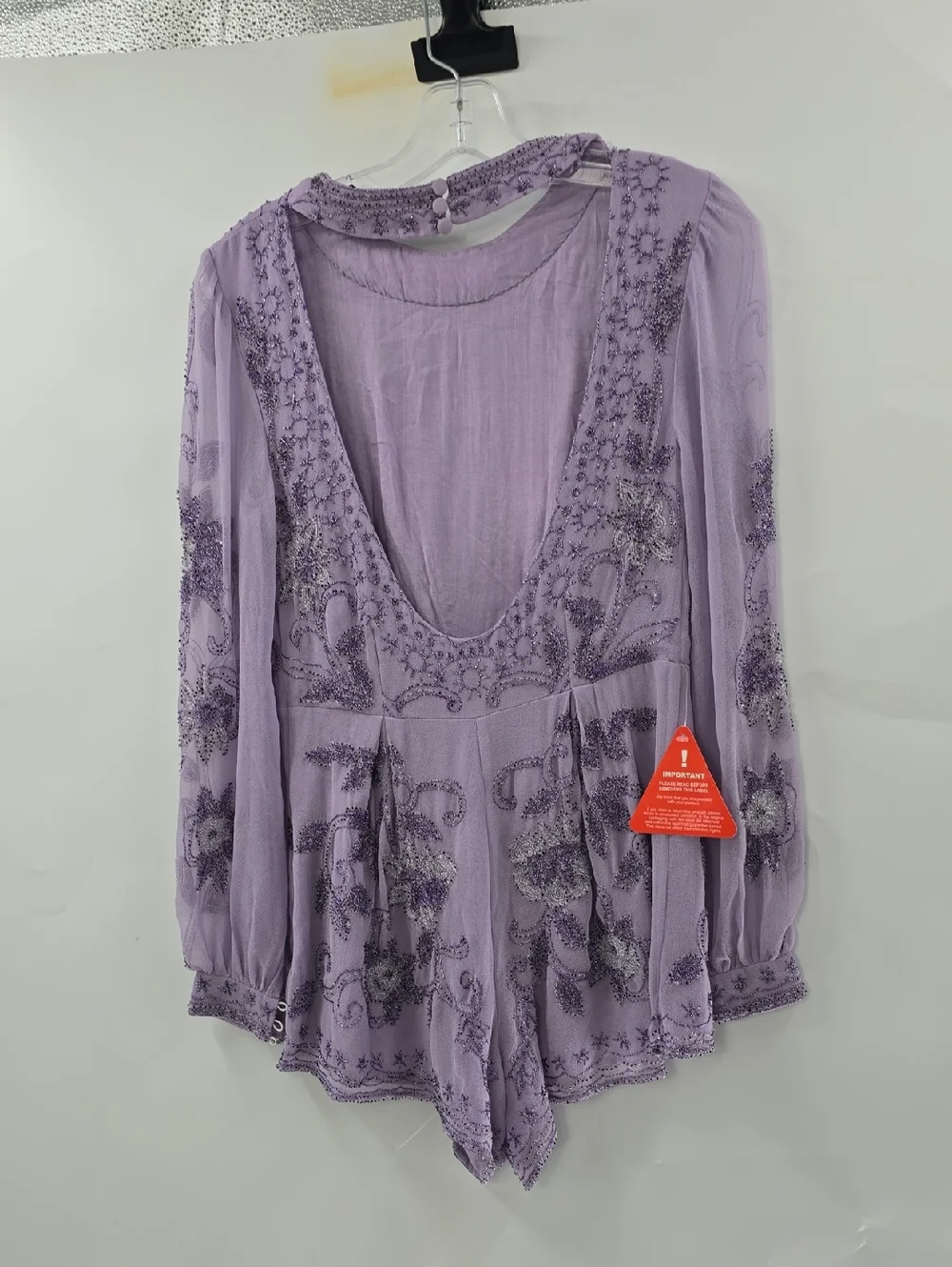 Nasty Fal Collection Beaded Embroidered Lavender Long-Sleeve Romper - Picture 8 of 12